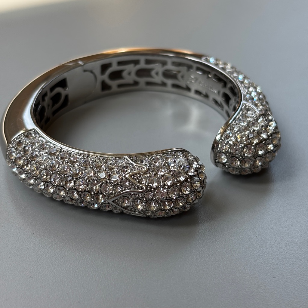 Joan Boyce Kissable White Pav Crystal Cuff Bracelet Silver Swarovski Statement